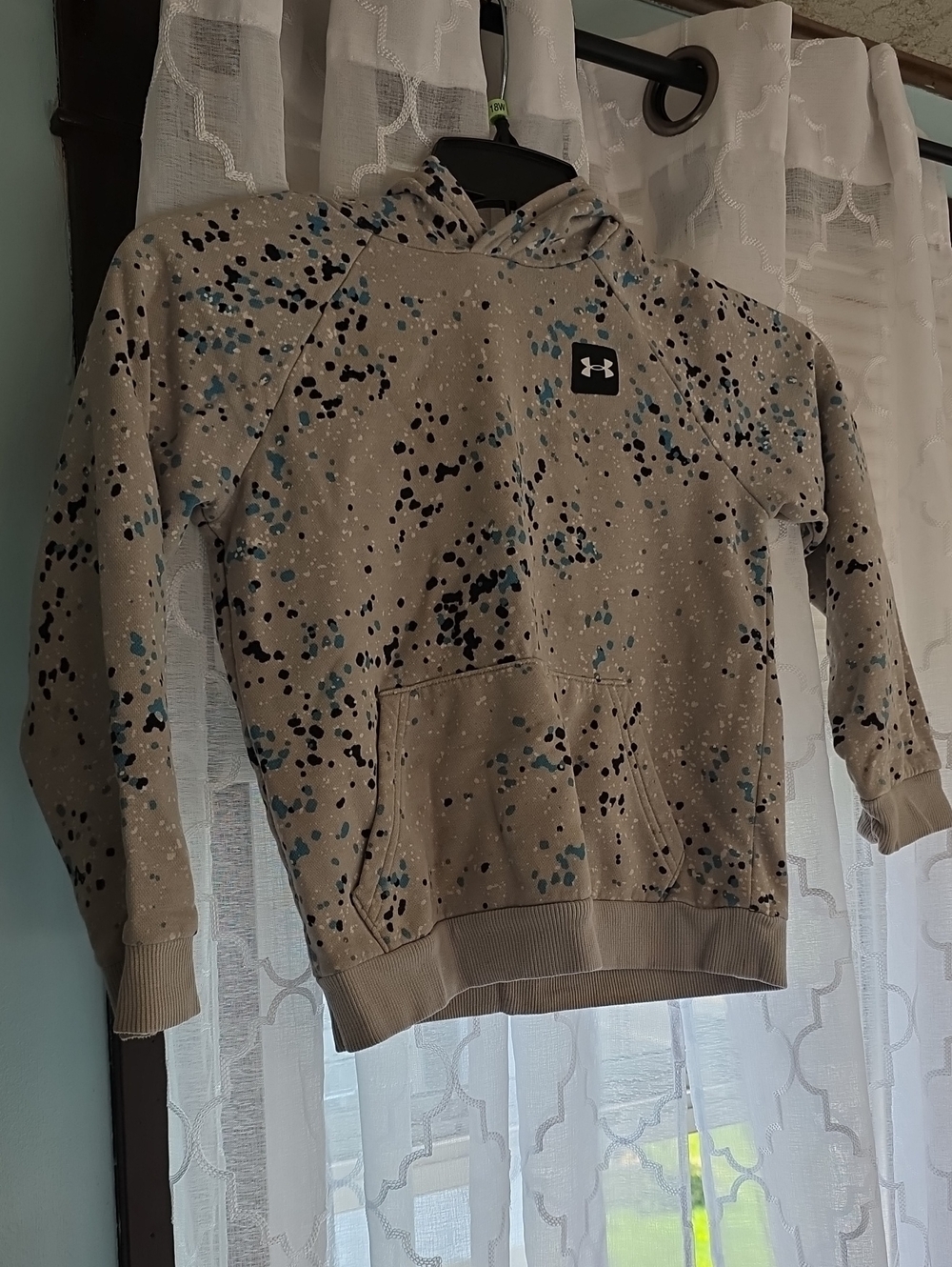 Under Armour Kids' Tan Hoodie with Blue & Black Splatter